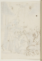 K IX 050 verso
<br/>
Jongeman, zich wendend naar oudere man met baard
<br/>
<em>Carracci, Annibale (1560-1609) - school van</em>